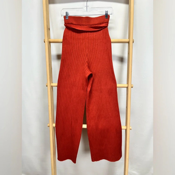 LOVE TREE Dark rust knit wide leg belted pants size S - Picture 6 of 11